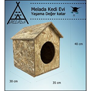 Melada Kedi Evi Dış Ortam Uygun Ahşap Kedi Evi Osb 40x35x30 Cm