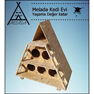 Melada Kedi Evi Dış Ortam Uygun Ahşap Kedi Evi Osb 100x90x55 Cm
