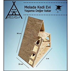 Melada Kedi Evi Dış Ortam Uygun Ahşap Kedi Evi Osb 100x90x55 Cm