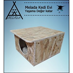 Melada Kedi Evi Dış Ortam Uygun Ahşap Kedi Evi Osb 35x33x23 Cm
