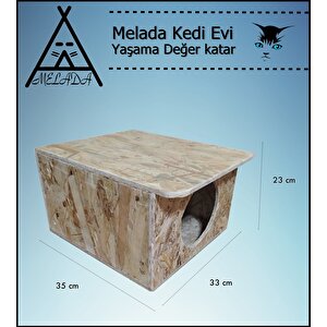 Melada Kedi Evi Dış Ortam Uygun Ahşap Kedi Evi Osb 35x33x23 Cm