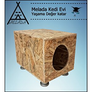 Melada Kedi Evi Dış Ortam Uygun Ahşap Kedi Evi Osb Plastik Ayak 40x40x30 Cm