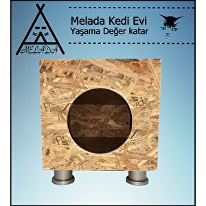 Melada Kedi Evi Dış Ortam Uygun Ahşap Kedi Evi Osb Plastik Ayak 40x40x30 Cm