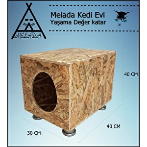 Melada Kedi Evi Dış Ortam Uygun Ahşap Kedi Evi Osb Plastik Ayak 40x40x30 Cm