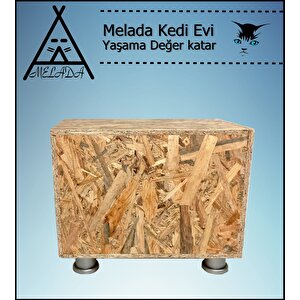 Melada Kedi Evi Dış Ortam Uygun Ahşap Kedi Evi Osb Plastik Ayak 40x40x30 Cm