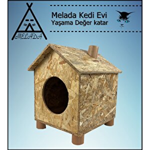 Melada Kedi Evi Dış Ortam Uygun Ahşap Kedi Evi Osb 43x40x37 Cm