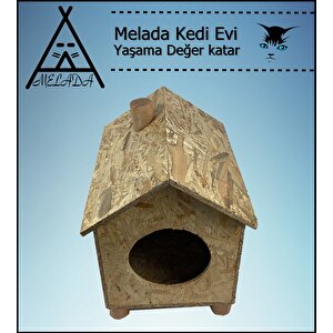 Melada Kedi Evi Dış Ortam Uygun Ahşap Kedi Evi Osb 43x40x37 Cm
