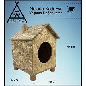 Melada Kedi Evi Dış Ortam Uygun Ahşap Kedi Evi Osb 43x40x37 Cm