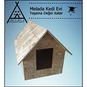 Melada Kedi Evi Dış Ortam Uygun Ahşap Kedi Evi Osb 46x34x34 Cm