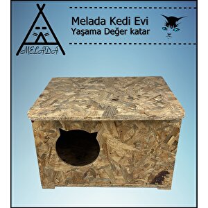 Melada Kedi Evi Dış Ortam Uygun Ahşap Kedi Evi Osb 50x45x34 Cm