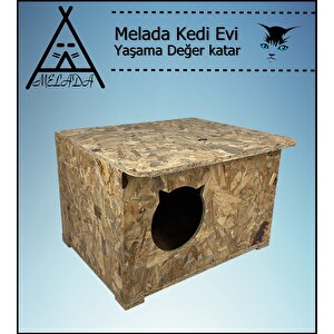 Melada Kedi Evi Dış Ortam Uygun Ahşap Kedi Evi Osb 50x45x34 Cm