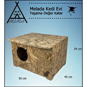 Melada Kedi Evi Dış Ortam Uygun Ahşap Kedi Evi Osb 50x45x34 Cm