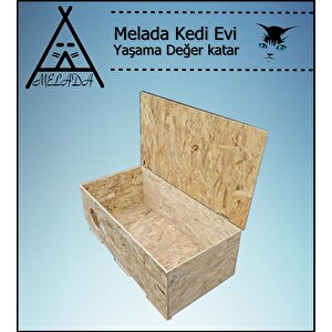 Melada Kedi Evi Dış Ortam Uygun Ahşap Kedi Evi Osb 100x50x40 Cm