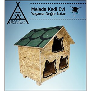 Melada Kedi Evi Dış Ortam Uygun Ahşap Kedi Evi Osb 58x58x40 Cm