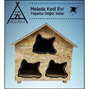 Melada Kedi Evi Dış Ortam Uygun Ahşap Kedi Evi Osb 58x58x40 Cm