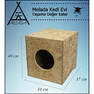 Melada Kedi Evi Dış Ortam Uygun Ahşap Kedi Evi Osb 40x37x34 Cm