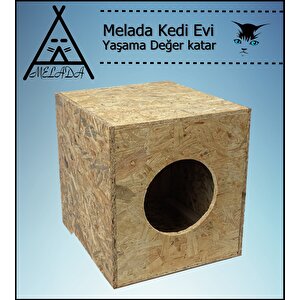 Melada Kedi Evi Dış Ortam Uygun Ahşap Kedi Evi Osb 40x37x34 Cm