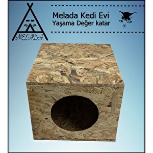 Melada Kedi Evi Dış Ortam Uygun Ahşap Kedi Evi Osb 40x37x34 Cm