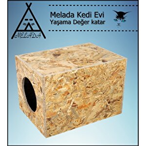 Melada Kedi Evi Dış Ortam Uygun Ahşap Kedi Evi Osb 34x27x24 Cm