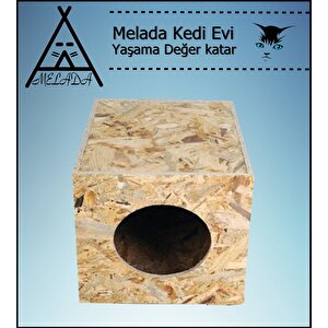 Melada Kedi Evi Dış Ortam Uygun Ahşap Kedi Evi Osb 34x27x24 Cm
