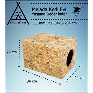 Melada Kedi Evi Dış Ortam Uygun Ahşap Kedi Evi Osb 34x27x24 Cm
