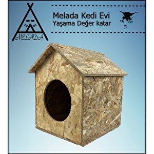 Melada Kedi Evi Dış Ortam Uygun Ahşap Kedi Evi Osb 39x32x30 Cm
