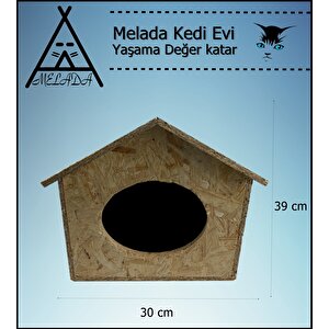 Melada Kedi Evi Dış Ortam Uygun Ahşap Kedi Evi Osb 39x32x30 Cm