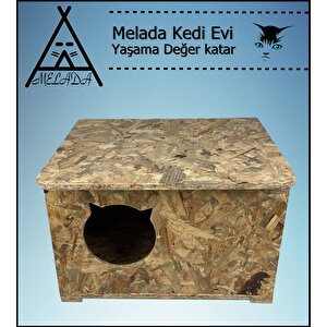 Melada Kedi Evi Dış Ortam Uygun Ahşap Kedi Evi Osb 60x45x40 Cm