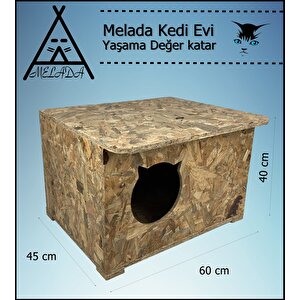 Melada Kedi Evi Dış Ortam Uygun Ahşap Kedi Evi Osb 60x45x40 Cm