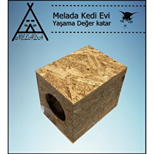 Melada Kedi Evi Dış Ortam Uygun Ahşap Kedi Evi Osb 34x32x26 Cm
