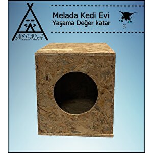 Melada Kedi Evi Dış Ortam Uygun Ahşap Kedi Evi Osb 34x32x26 Cm