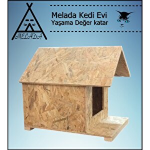 Melada Kedi Evi Dış Ortam Uygun Ahşap Kedi Evi Osb 45x40x40 Cm