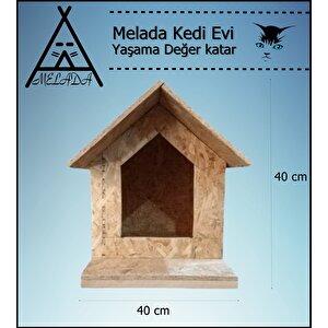 Melada Kedi Evi Dış Ortam Uygun Ahşap Kedi Evi Osb 45x40x40 Cm