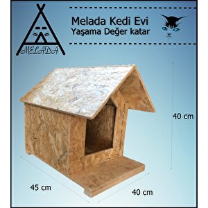 Melada Kedi Evi Dış Ortam Uygun Ahşap Kedi Evi Osb 45x40x40 Cm