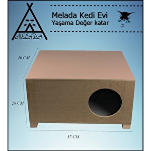 Melada Kedi Evi Dış Ortam Uygun Ahşap Kedi Evi 57x40x28 Cm