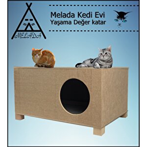 Melada Kedi Evi Dış Ortam Uygun Ahşap Kedi Evi 57x40x28 Cm
