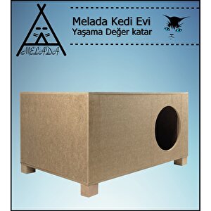 Melada Kedi Evi Dış Ortam Uygun Ahşap Kedi Evi 57x40x28 Cm