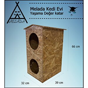 Melada Kedi Evi Dış Ortam Uygun Ahşap Kedi Evi Dublex Osb 66x39x32 Cm