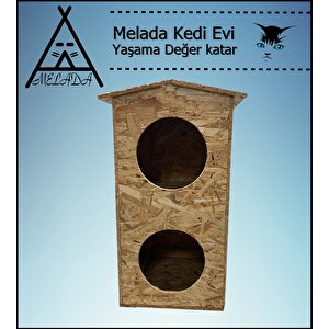 Melada Kedi Evi Dış Ortam Uygun Ahşap Kedi Evi Dublex Osb 66x39x32 Cm