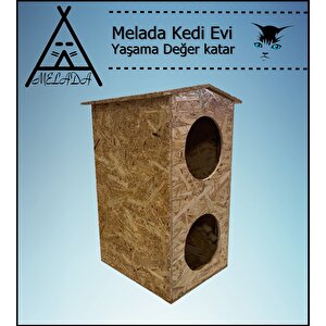 Melada Kedi Evi Dış Ortam Uygun Ahşap Kedi Evi Dublex Osb 66x39x32 Cm