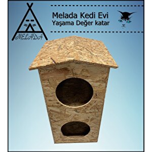 Melada Kedi Evi Dış Ortam Uygun Ahşap Kedi Evi Dublex Osb 66x39x32 Cm