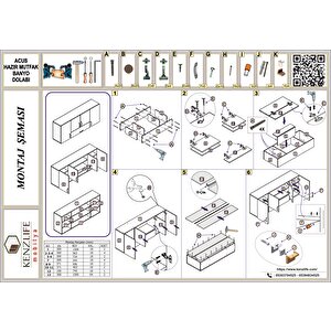 Kenzlife Hazır Mutfak Acus22 Crd 060*150*22 Mutfak Banyo Dolabı Kapaklı Raflı