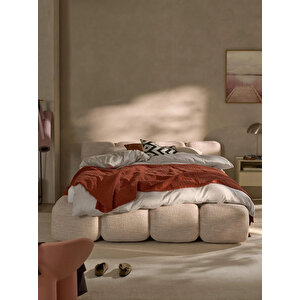 Mode Buklet 160 Cm. Döşemeli 2 Kişilik Baza Başlık Set 02 Bej Bukle Kumaş (evi̇ni̇ze Tesli̇m Kurulumlu) Açık Bej