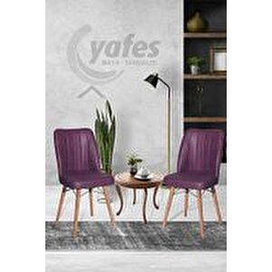 Yafes Kare Gold 2'li Sandalye Mutfak Sandalyesi Mor