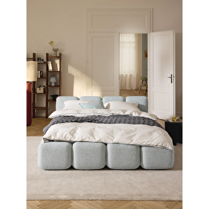 Mode Buklet 160 Cm. Döşemeli 2 Kişilik Baza Başlık Set 15 Gri Bukle Kumaş (evi̇ni̇ze Tesli̇m Kurulumlu) Açık Gri