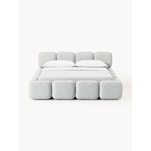 Mode Buklet 160 Cm. Döşemeli 2 Kişilik Baza Başlık Set 15 Gri Bukle Kumaş (evi̇ni̇ze Tesli̇m Kurulumlu) Açık Gri