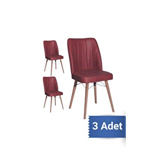 Yafes Kare Gold 3'lü Sandalye Mutfak Sandalyesi Bordo