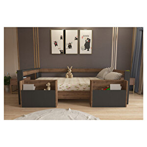 Montessori 90x190 Yatak Uyumlu Karyola M1-24 Ceviz Antrasit