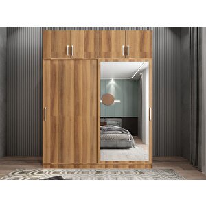 Porta Sürgü Kapaklı Dolap Gardırop Yüklüklü Ceviz 180 Cm - Montaj Dahil