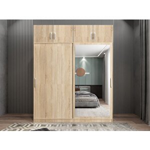 Porta Sürgü Kapaklı Dolap Gardırop Yüklüklü Meşe 140 Cm - Montaj Dahil